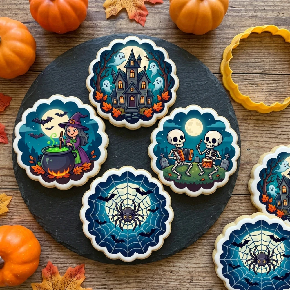 Fondánové nálepky s presným vykrajovačom - Halloween set H01