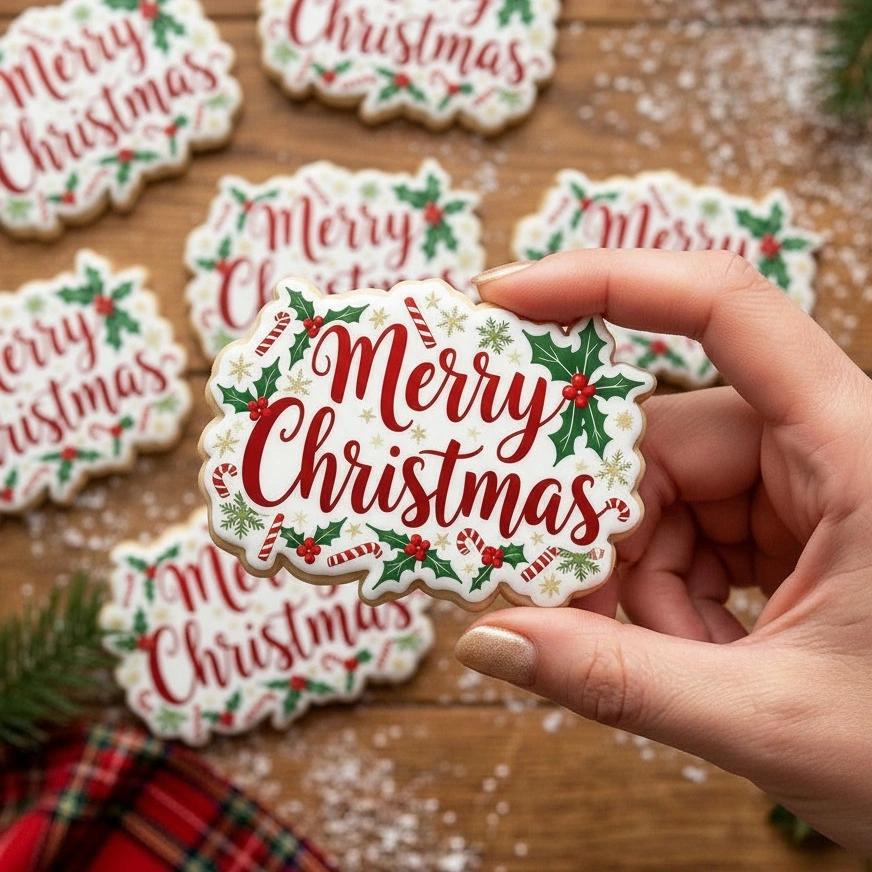Fondánové nálepky s presným vykrajovačom S54 - Merry Christmas