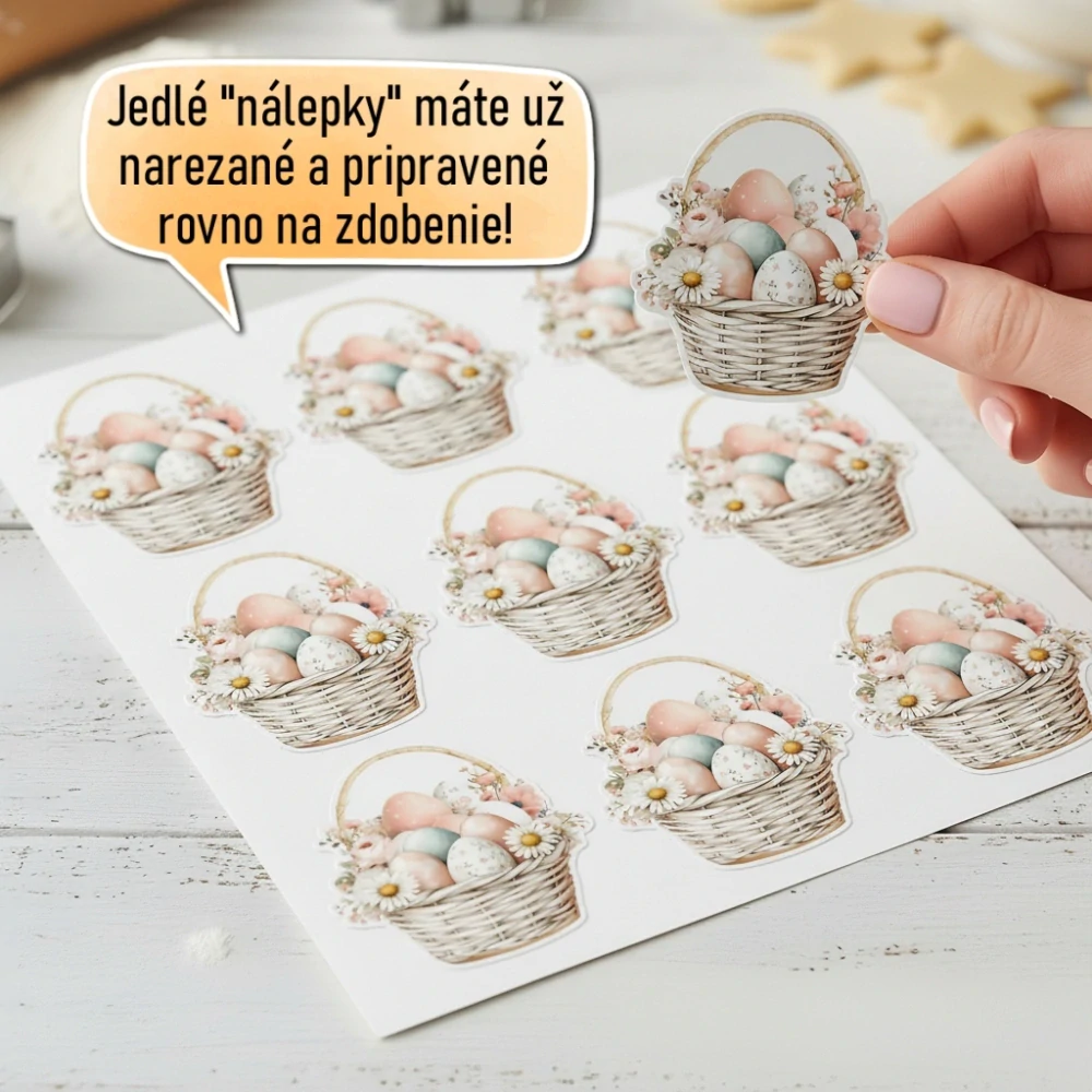 Fondánové nálepky s presným vykrajovačom V07 - Košík s vajíčkami