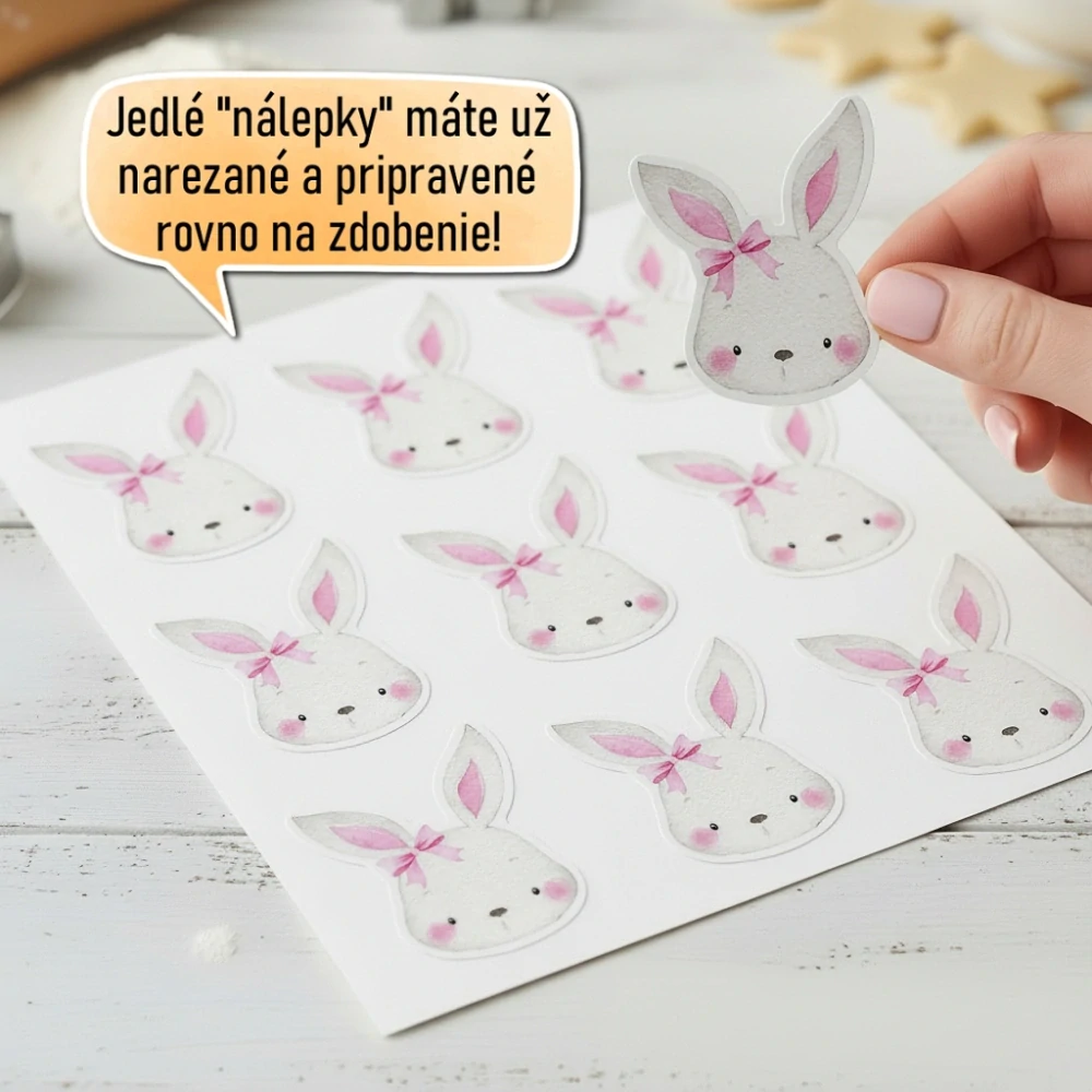 Fondánové nálepky s presným vykrajovačom V11 - Zajko ružový