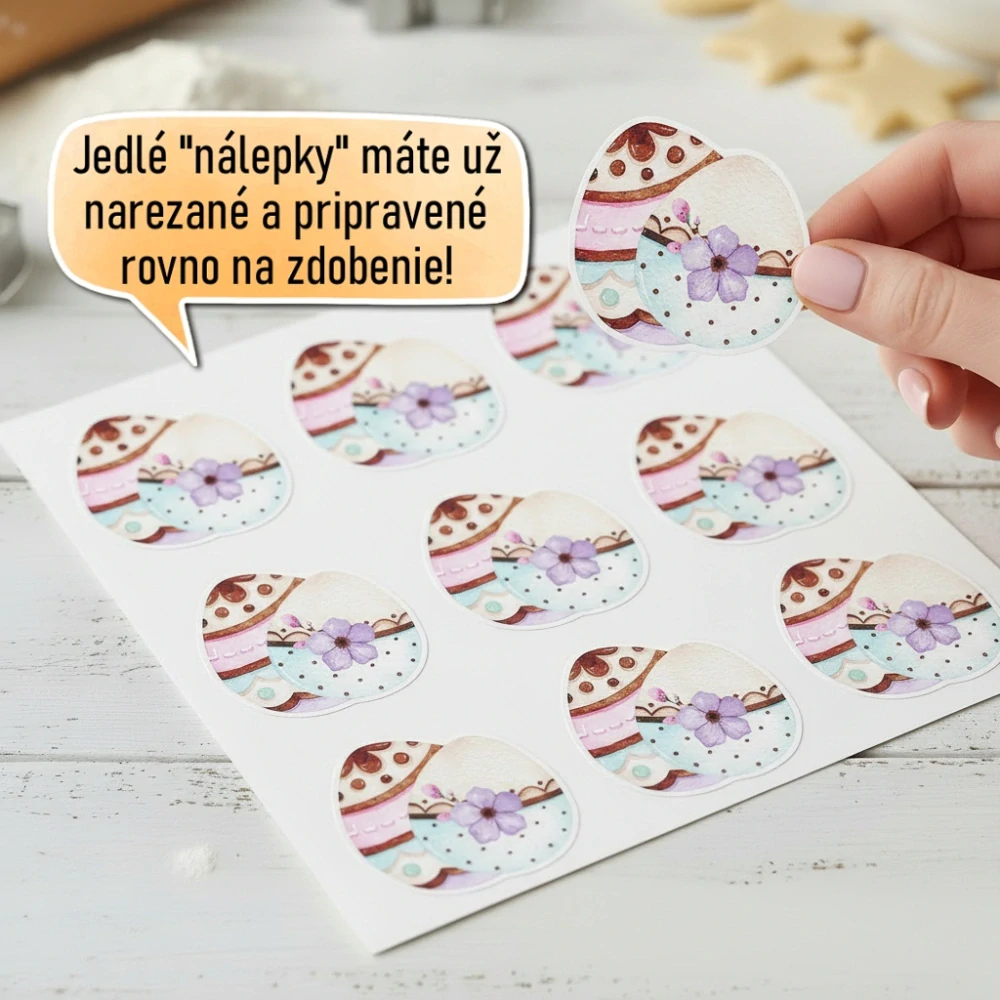 Fondánové nálepky s presným vykrajovačom V13 - Vajíčka s kvetinkou