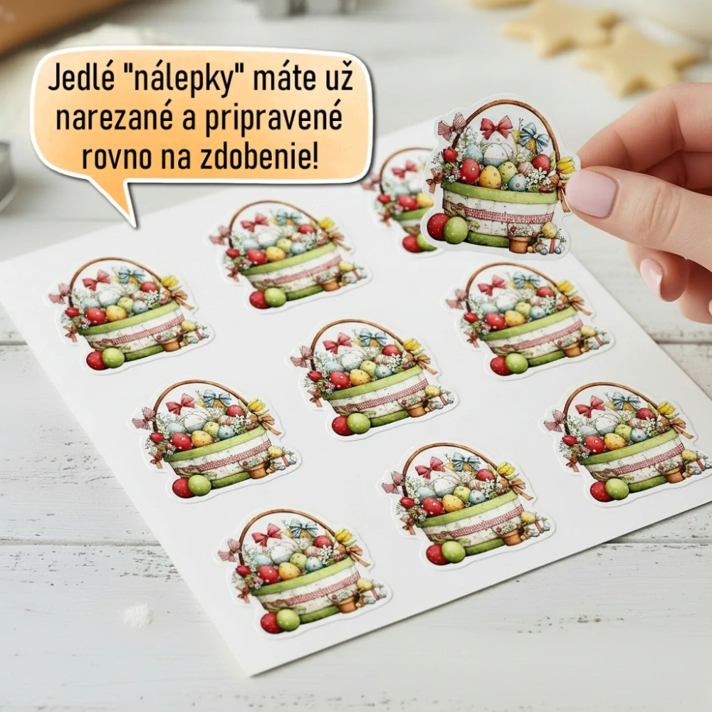 Fondánové nálepky s presným vykrajovačom V18 - Farebný košík