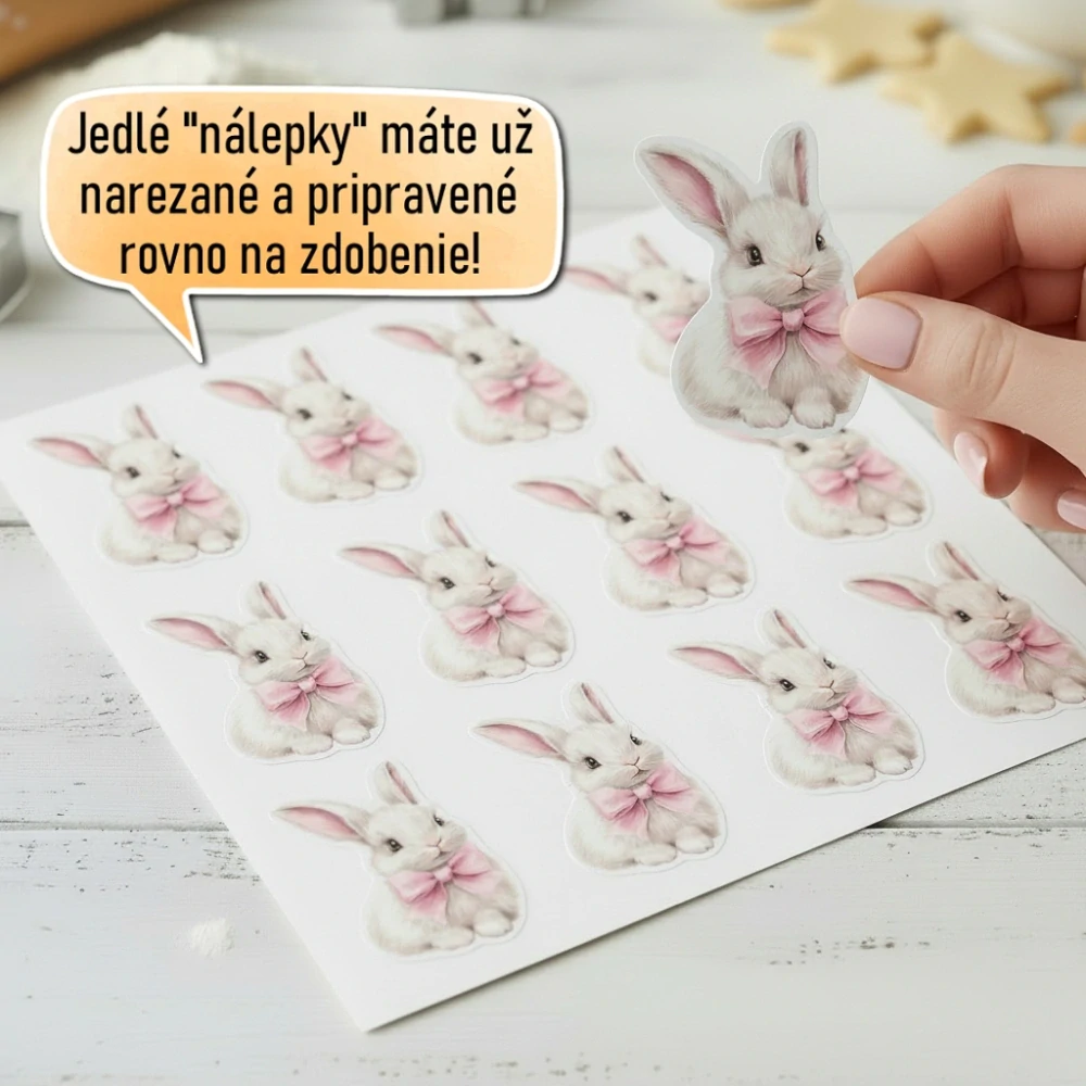 Fondánové nálepky s presným vykrajovačom V22 - Králik s mašľou