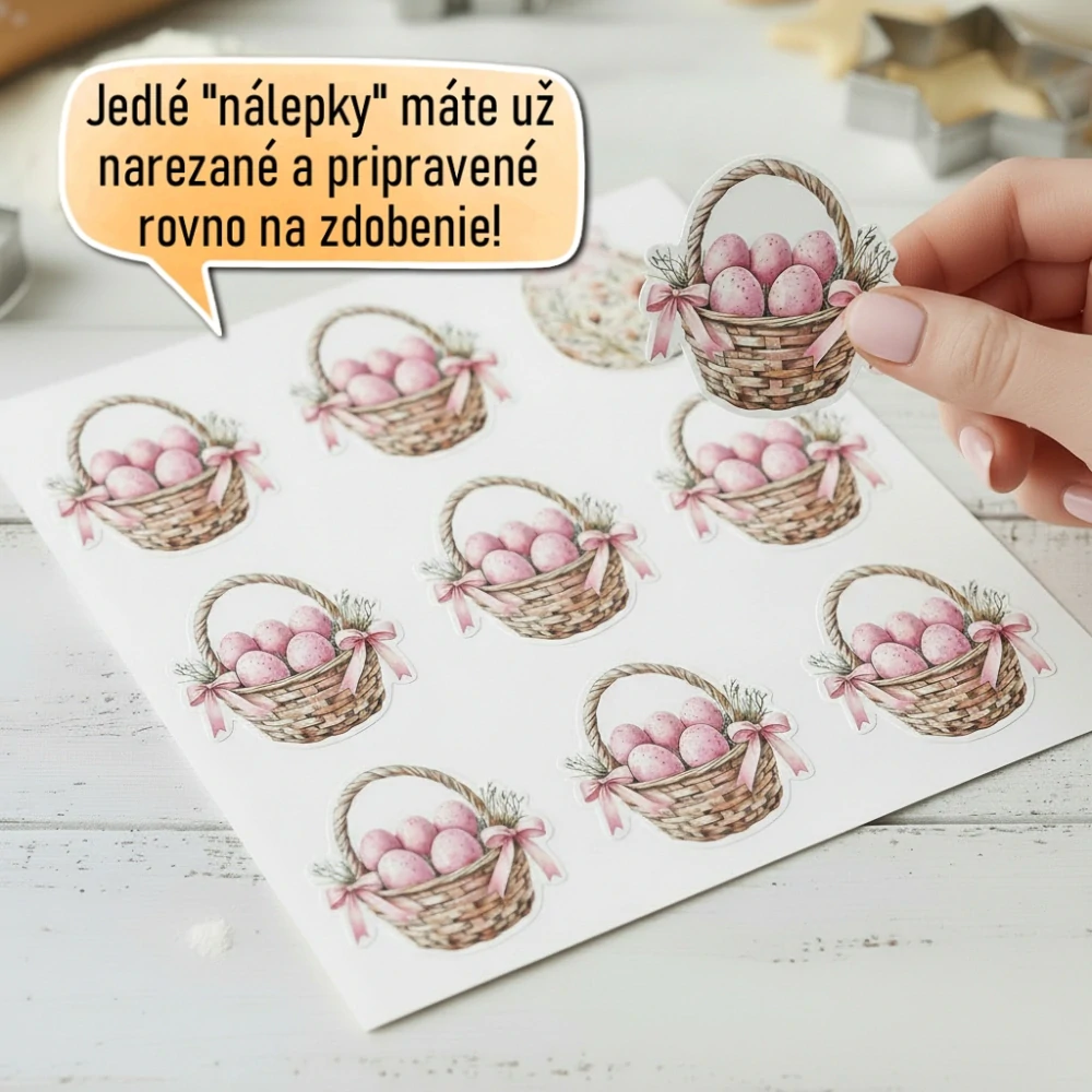 Fondánové nálepky s presným vykrajovačom V26 - Košík a ružové vajíčka