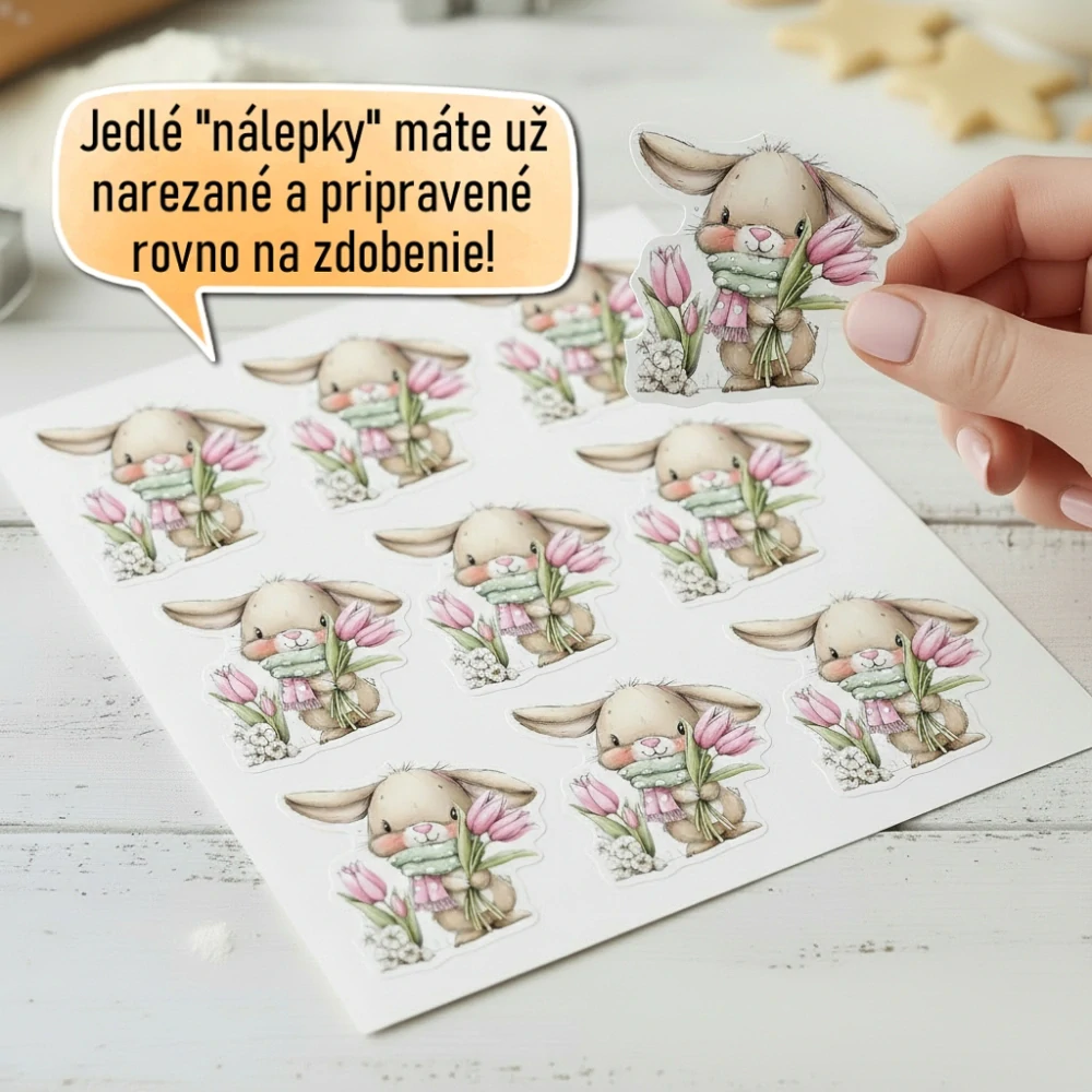 Fondánové nálepky s presným vykrajovačom V30 - Králik a tulipány