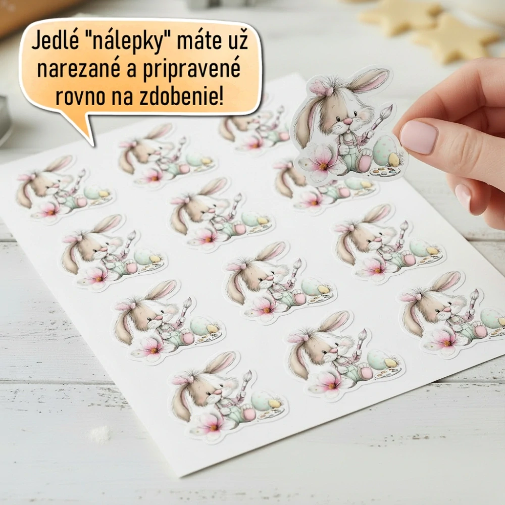 Fondánové nálepky s presným vykrajovačom V31 - Králik so štetcom