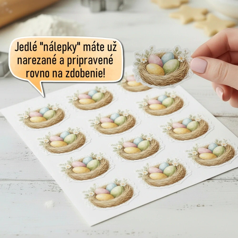 Fondánové nálepky s presným vykrajovačom V33 - Hniezdo s vajíčkami