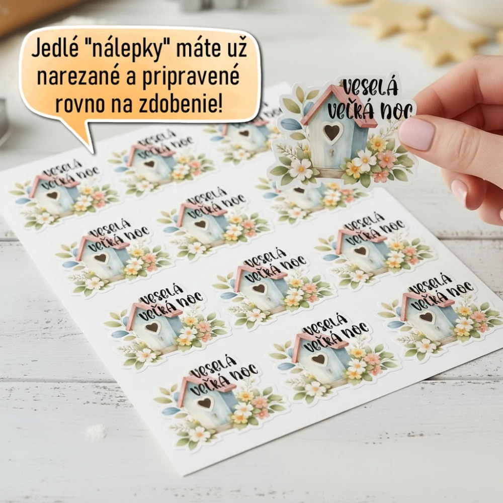 Fondánové nálepky s presným vykrajovačom V37 - Domček s nápisom