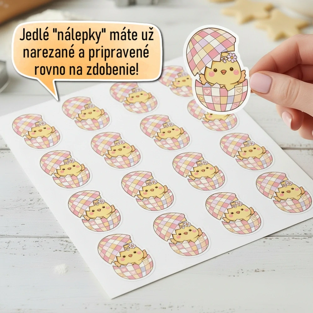 Fondánové nálepky s presným vykrajovačom V40 - Kuriatko vo vajíčku
