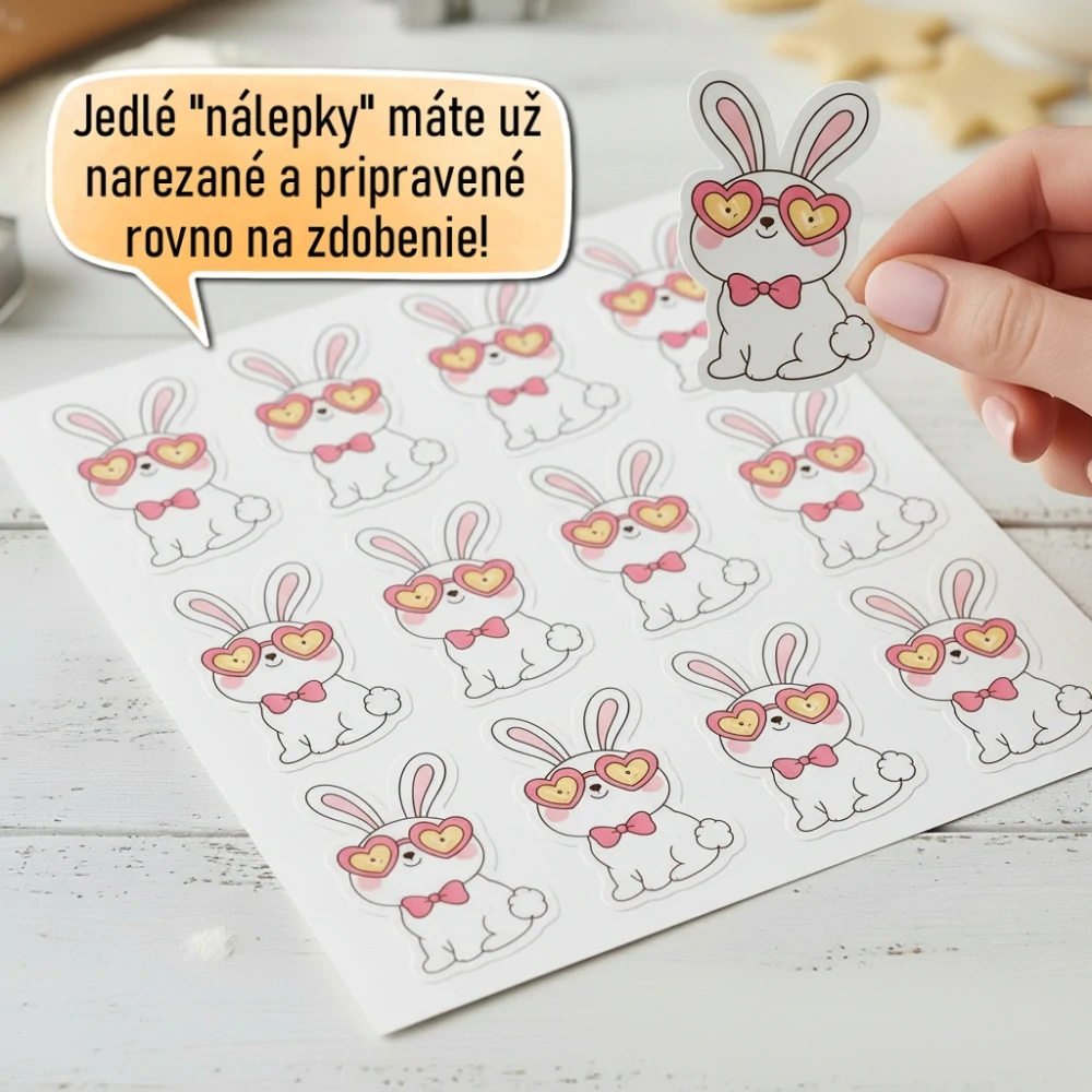 Fondánové nálepky s presným vykrajovačom V42 - Zajko s okuliarmi