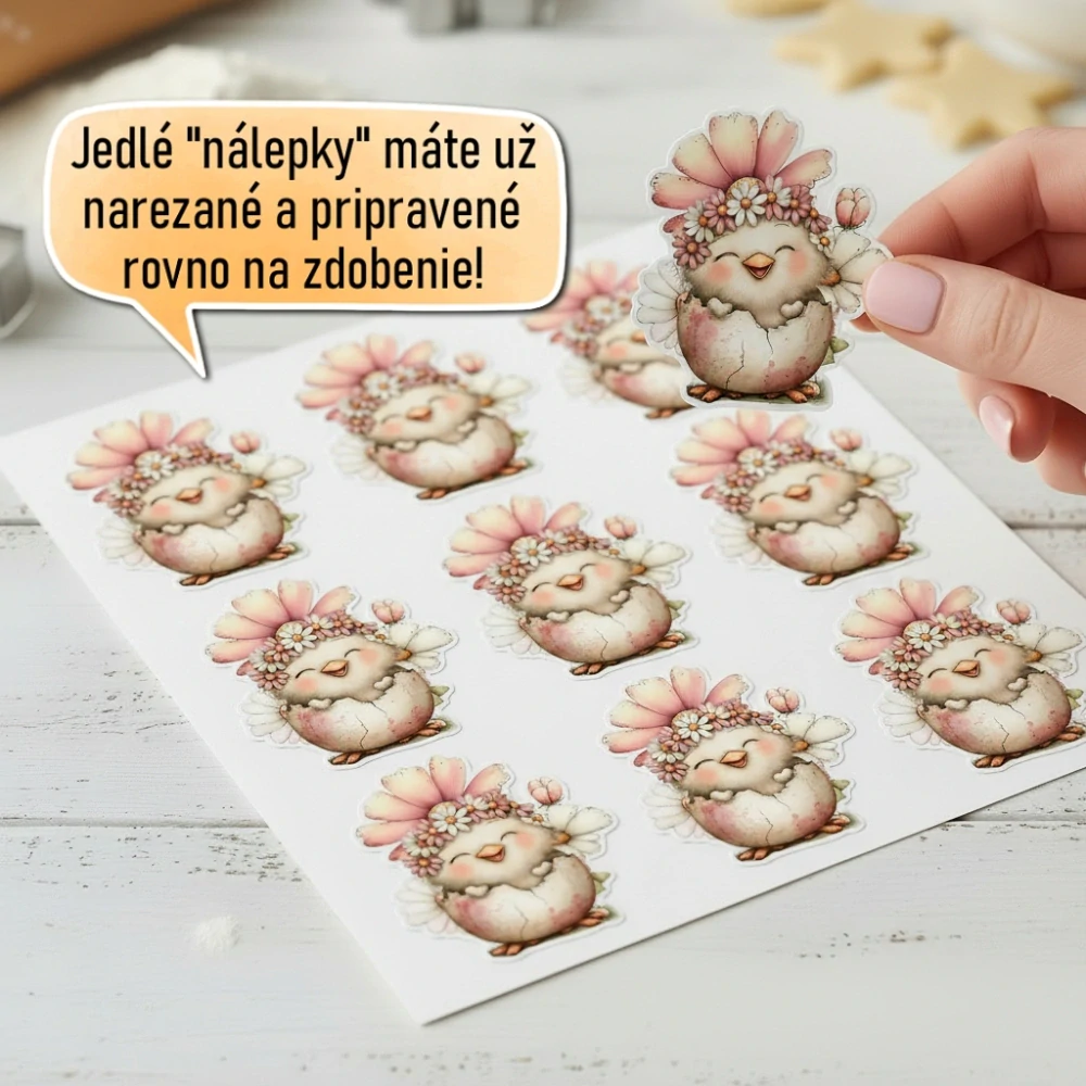 Fondánové nálepky s presným vykrajovačom V45 - Sliepočka vo vajíčku