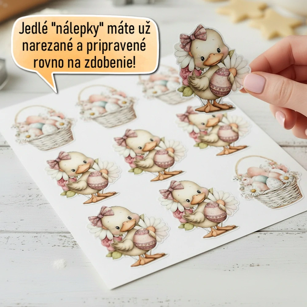 Fondánové nálepky s presným vykrajovačom V46 - Kačka s vajíčkom