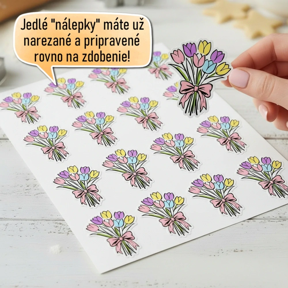 Fondánové nálepky s presným vykrajovačom V47 - Tulipány pastelové