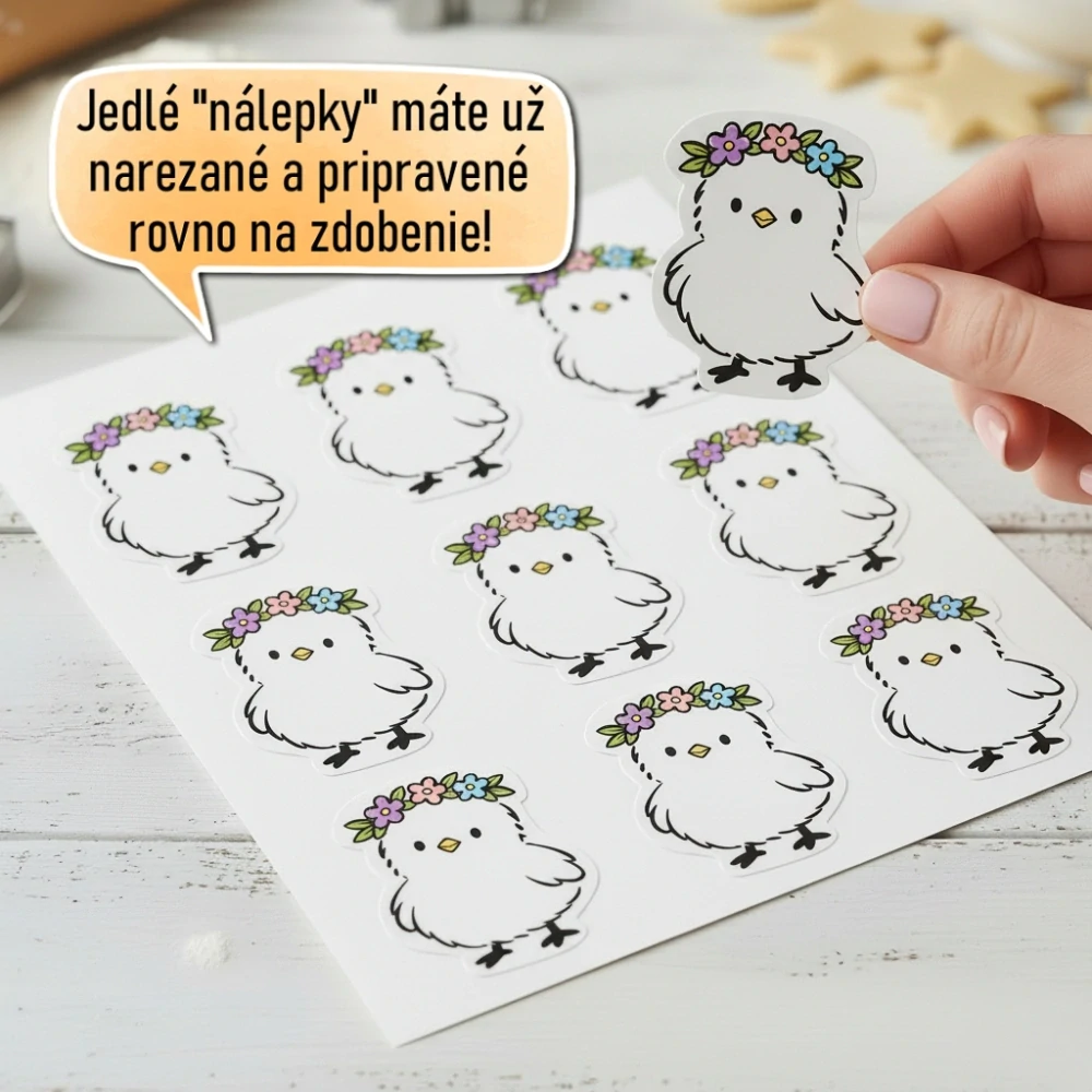 Fondánové nálepky s presným vykrajovačom V49 - Kuriatko s čelenkou
