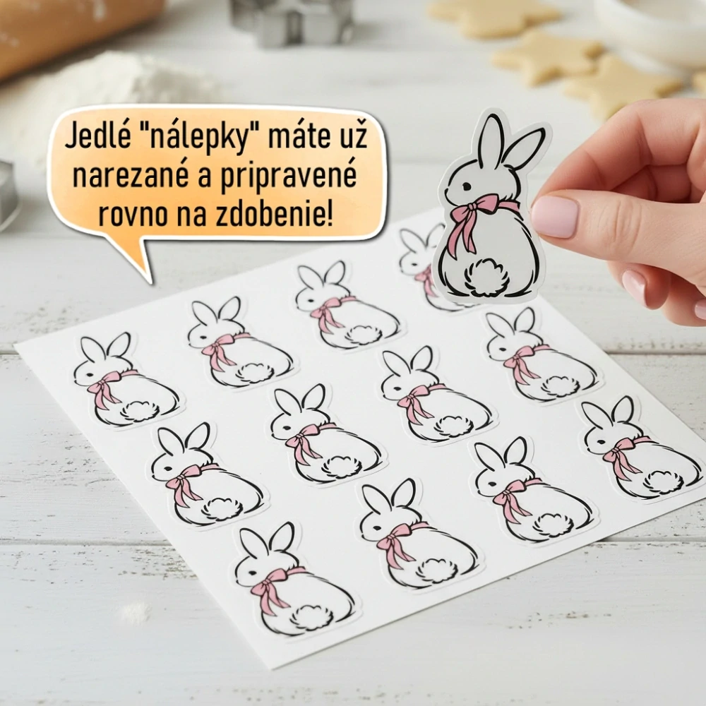 Fondánové nálepky s presným vykrajovačom V50 - Zajko s mašľou