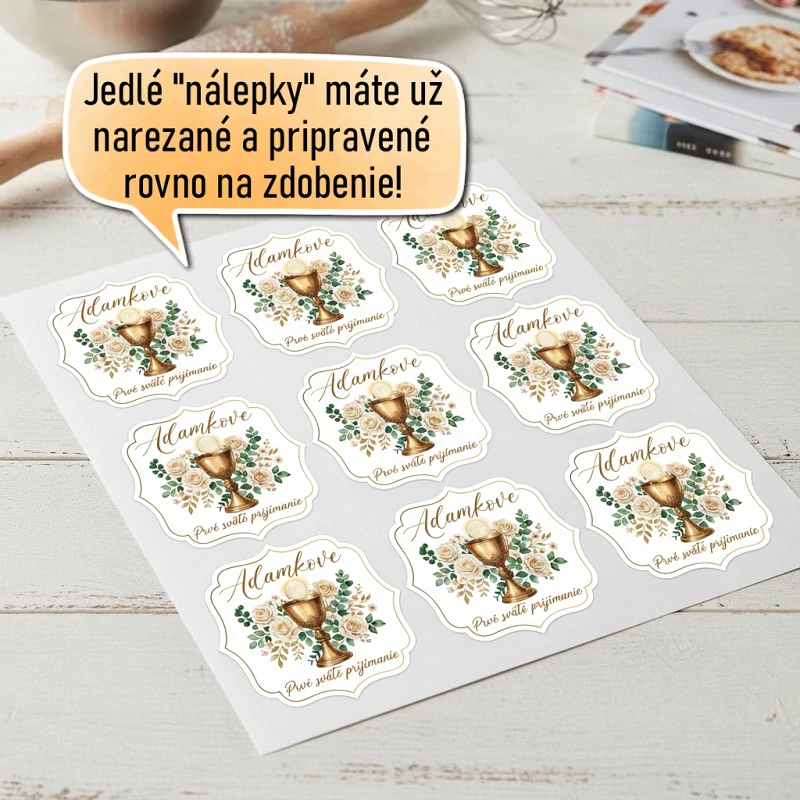 Fondánové nálepky s presným vykrajovačom P03 - Kalich s menom
