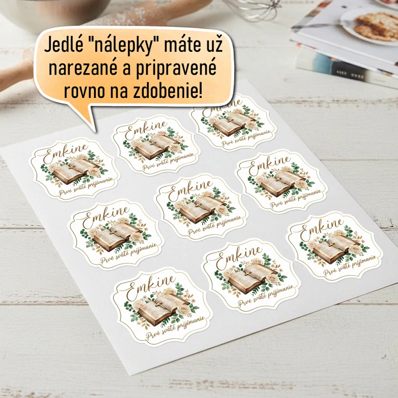 Fondánové nálepky s presným vykrajovačom P04 - Kniha s menom