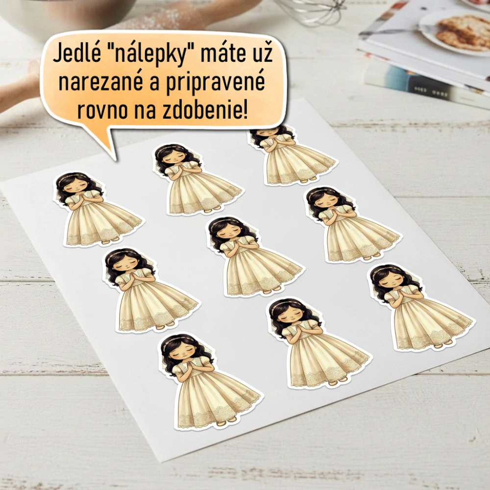 Fondánové nálepky s presným vykrajovačom P08 - Tmavé vlásky