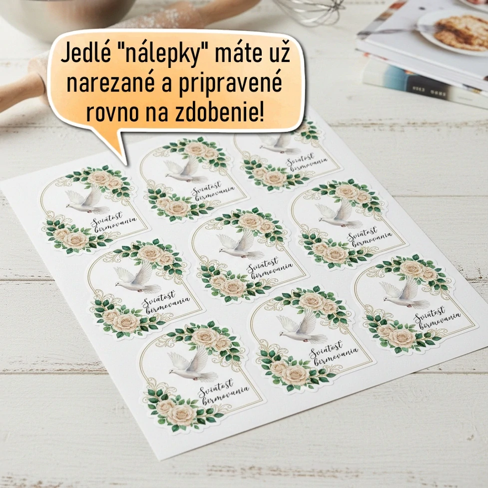 Fondánové nálepky s presným vykrajovačom - Birmovka B02