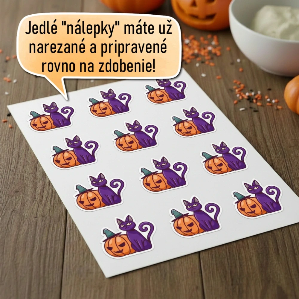 Fondánové nálepky s presným vykrajovačom H14 - Mačka a tekvica
