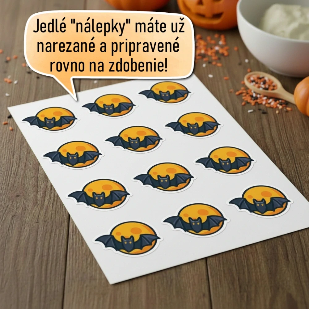 Fondánové nálepky s presným vykrajovačom H12 - Mesiac a netopier typ 2