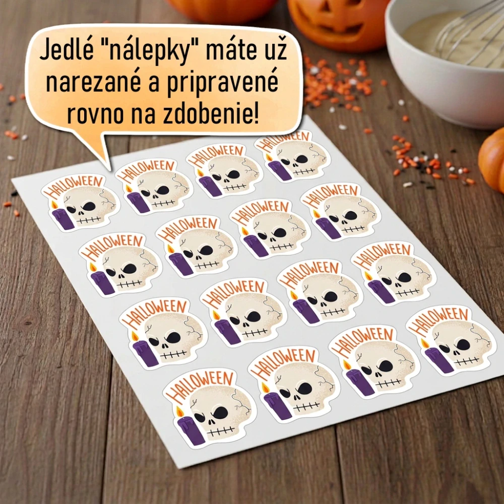 Fondánové nálepky s presným vykrajovačom H08 - Lebka typ 1