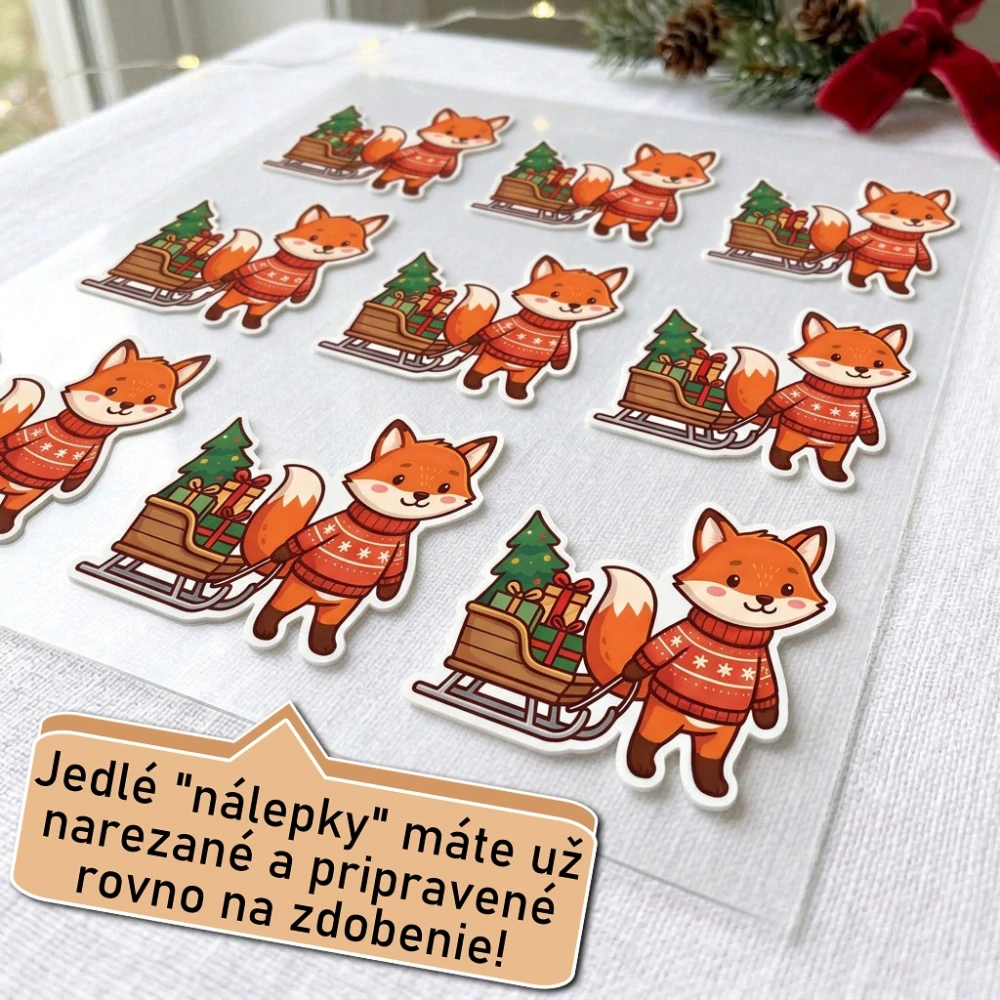 Fondánové nálepky s presným vykrajovačom S37 - Líška a sane