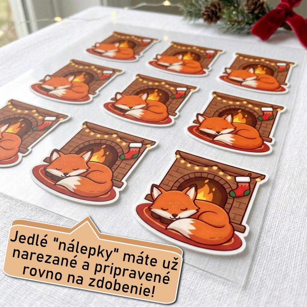 Fondánové nálepky s presným vykrajovačom S35 - Líška a krb