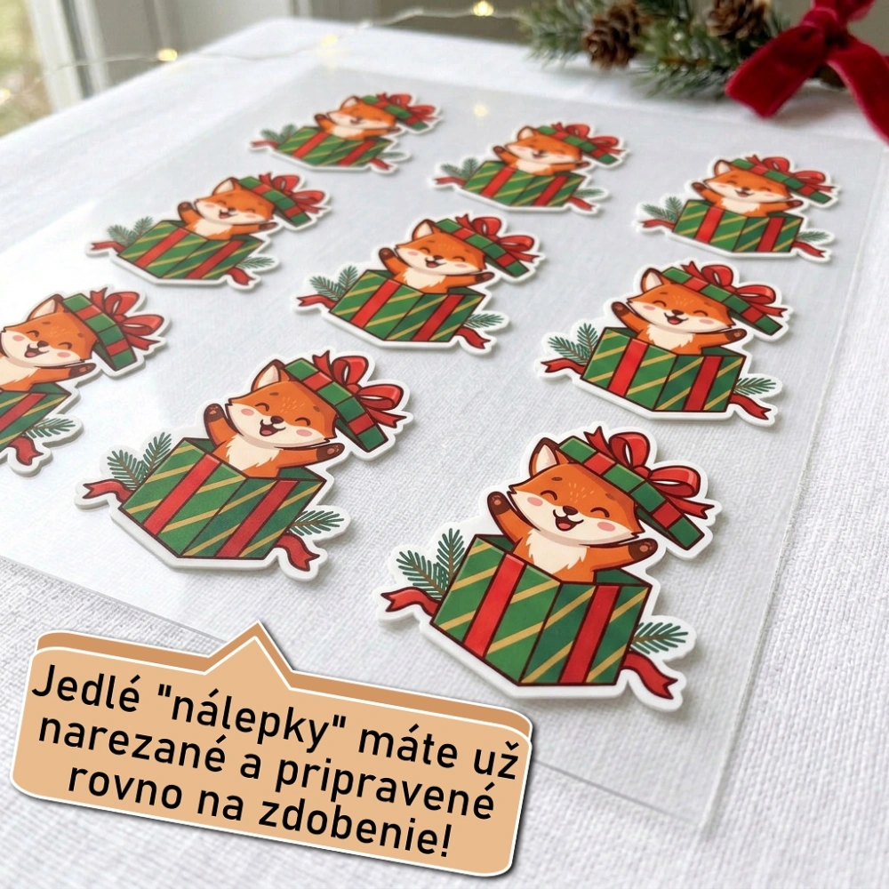 Fondánové nálepky s presným vykrajovačom S34 - Líška a darček typ 1