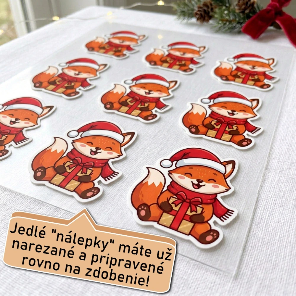 Fondánové nálepky s presným vykrajovačom S33 - Líška a darček typ 2