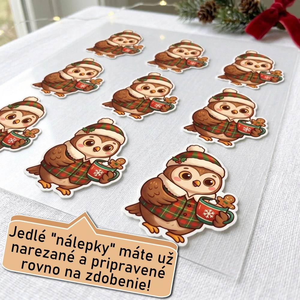 Fondánové nálepky s presným vykrajovačom S32 - Sovička so šálkou