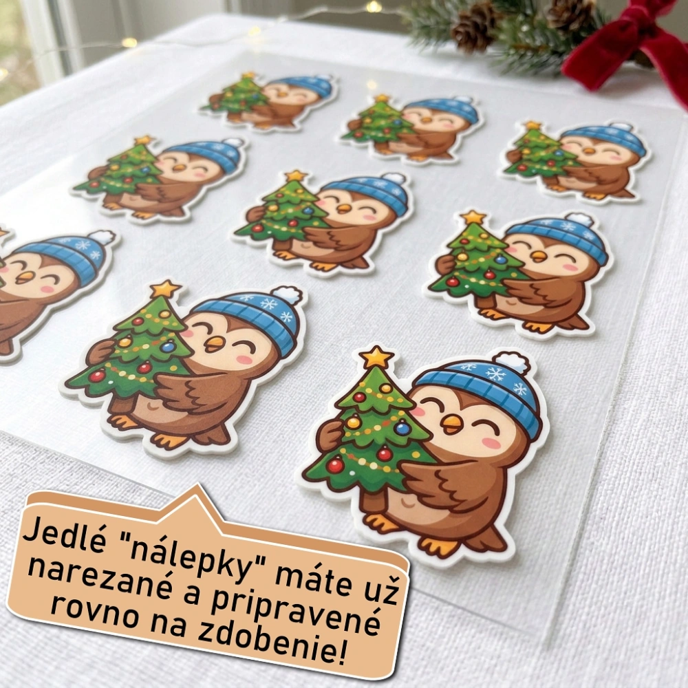 Fondánové nálepky s presným vykrajovačom S27 - Sovička a stromček