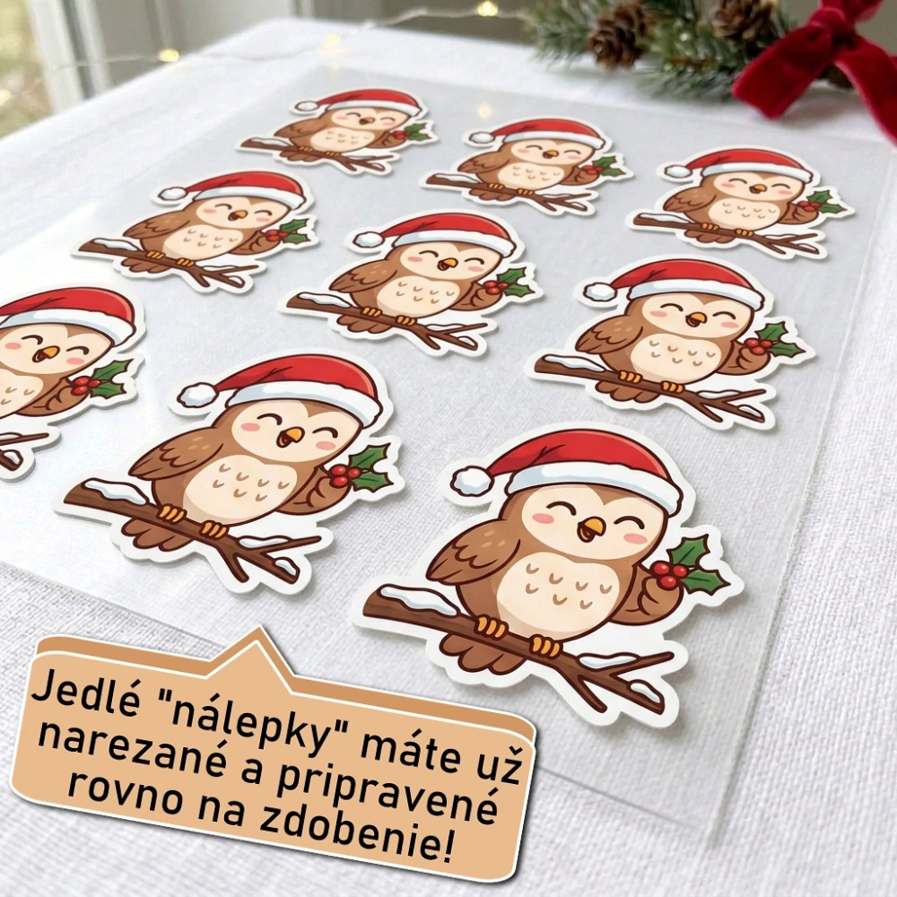 Fondánové nálepky s presným vykrajovačom S26 - Sovička na konári typ 1
