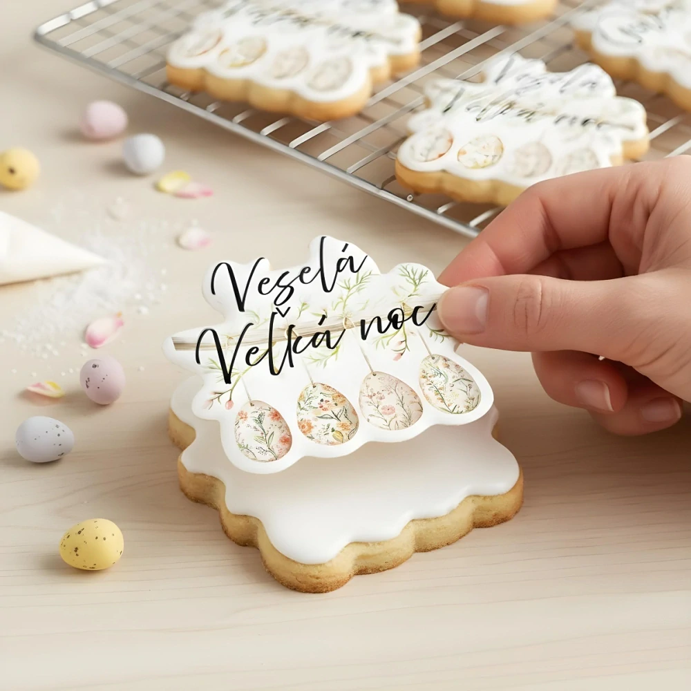 Fondánové nálepky s presným vykrajovačom V09 - Vajíčko s mašľou