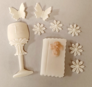 Cukrová dekorácia Kalich, knižka, kvetinky a motýliky