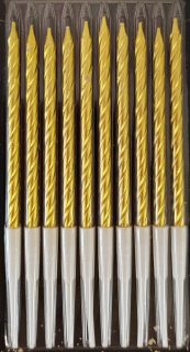Metalické sviečky Long Twist ZLATÉ 10 ks