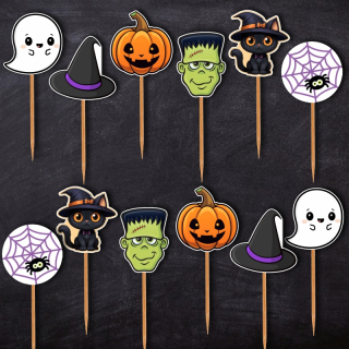 Halloween Farebné zápichy 12 ks typ1