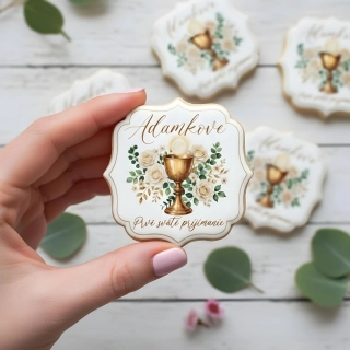 Fondánové nálepky s presným vykrajovačom P03 - Kalich s menom